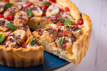 Banana cake with coconut and chocolate