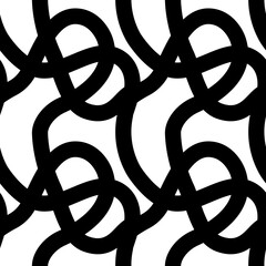 Seamless pattern of interlacing black convolutions stripes on a white background. Scandinavian style minimalism