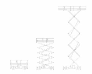 Set of vector sketches of lifting platform scissors isolated on white background.