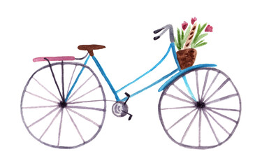 Fototapeta na wymiar Watercolor illustration bycicle with flowers