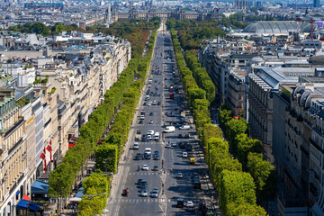 Paris aerial view from Triumphal Arch on Champs Elysees