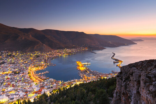 View of the Kalymnos town early in the morning, Greece.