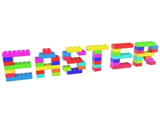 EASTER concept from colored toy bricks to white