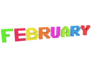 FEBRUAR concept from colored toy bricks to white