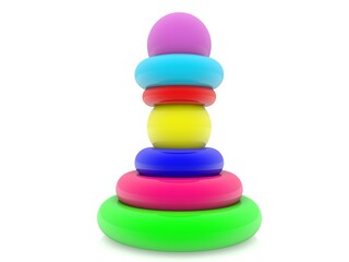 Toy pyramid of rings and balls of different colors