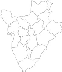 Fototapeta na wymiar White vector map of Burundi with black borders of its provinces