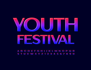 Vector event flyer Youth Festival. Bright trendy Font. Creative set of Alphabet Letters and Numbers