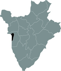 Black location map of the Burundian Bujumbura Mairie province inside gray map of Burundi