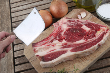 raw red caw meat entrecote