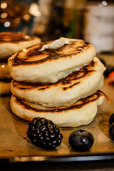 Pancakes and berries for breakfast