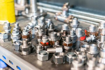 Plumbing and hydraulic squeegees, fittings, nuts, threads in stock.