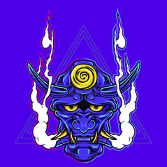 Hannya mask onimusha vector illustration full color