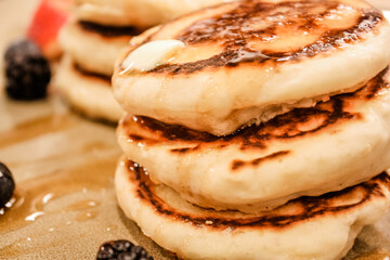 Pancakes and berries for breakfast