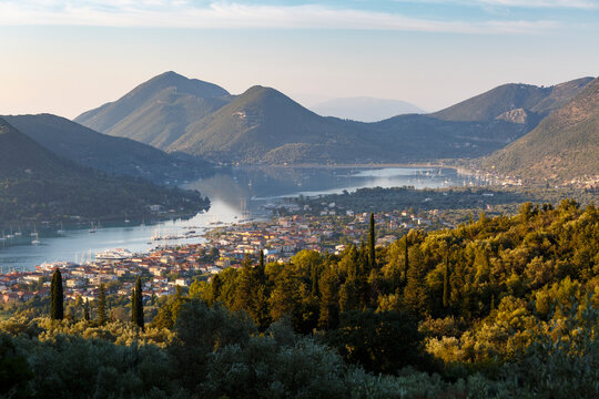 Morning view of Nydri village on Lefkada island.