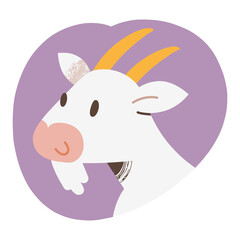 Obraz na płótnie Canvas White goat avatar, cute farm animal hand drawn illustration, isolated vector illustration