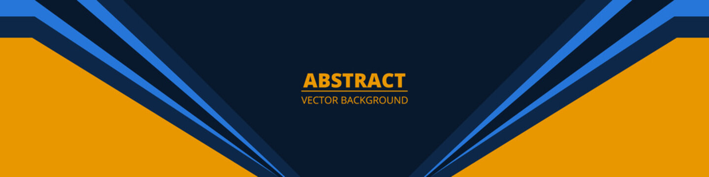 Dark blue abstract wide banner with yellow and blue lines on blank space. Dark sporty modern bright futuristic abstract wide background. Vector illustration EPS10.
