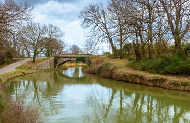 Fototapeta na wymiar Argent-Double Viaduct on the Canal du Midi in the South of France