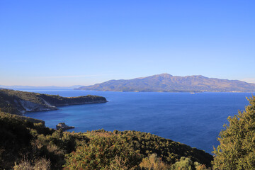 Beautiful landscape with mountains to sea and island Corfu