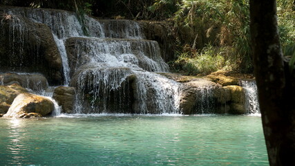 Fototapeta na wymiar the Tat Kuang Si Waterfalls in Luang Prabang, Laos, February