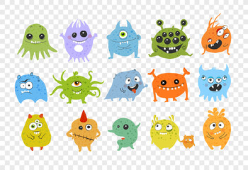 Set of cartoon doodle germs, viruses and bacterias monsters