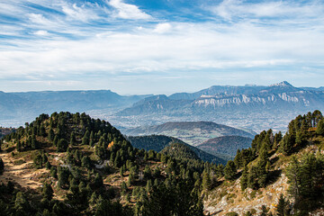 Fototapeta na wymiar View of Grenoble and the mountains, Chamrousse, France