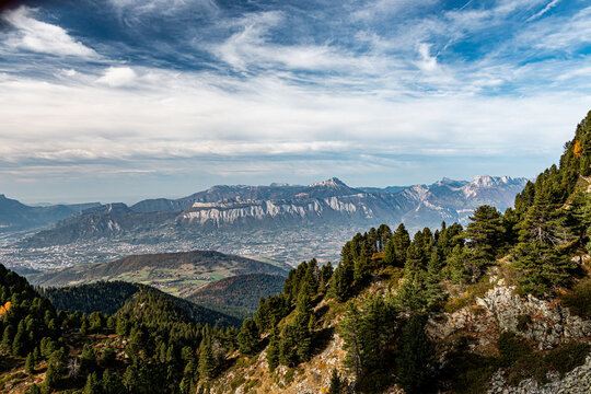 View of Grenoble Valley and the mountains, Chamrousse, France