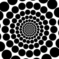 Halftone circle. Illusion. Abstract dotted background. Texture of black dots. Monochrome gradient background. Vector illustration.