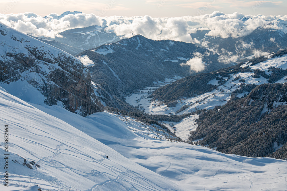 Poster Clouds over the valley, Aravis, French Alps