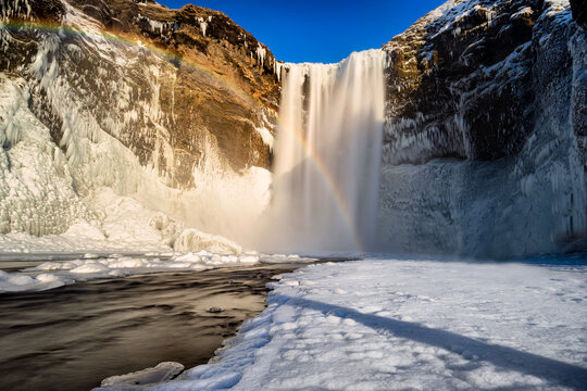 Waterfall and rainbow in Iceland