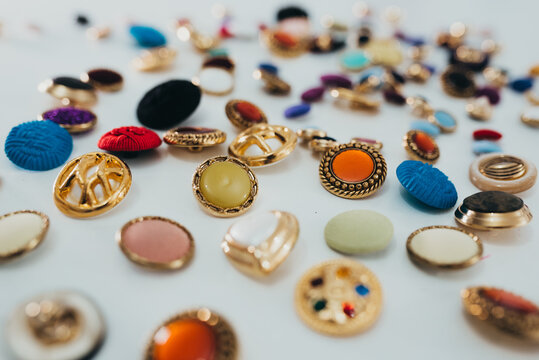 set of buttons of different colors and shapes