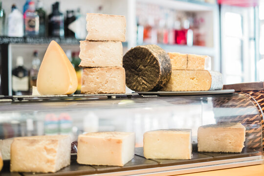 Variety of cheeses im a restaurant