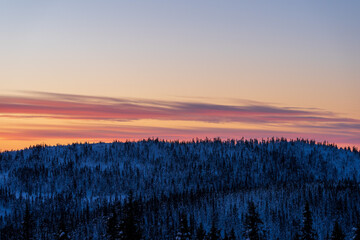 Obraz premium Winter evening up in the Totenåsen Hills, Norway.