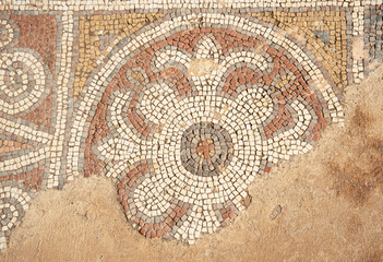 Detail of antique mosaic in Shoham Forest Park. Israel.