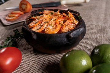 Shrimp, seadfoof to restaurants. Fried frish. 
