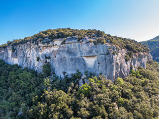 Aerial view Panorama rock climber in Buoux, Vaucluse, France