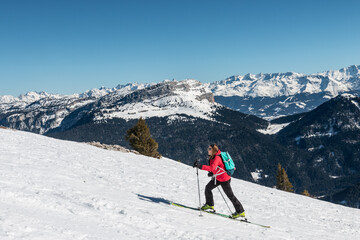 Fototapeta na wymiar Ski touring on the Charman Som, Chartreuse, French Alps, France