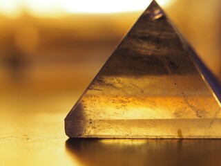 Clear Quartz Crystal Pyramid Backlit with Soft Warm Light