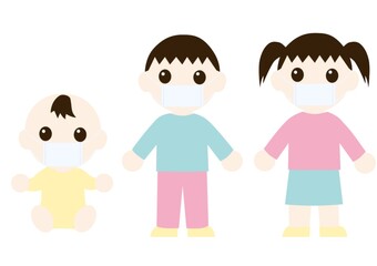 マスクをつけている長袖の服を着た子供
