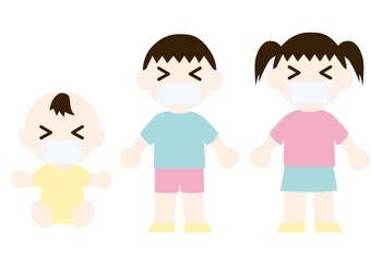 マスクをつけている半袖の服を着た子供