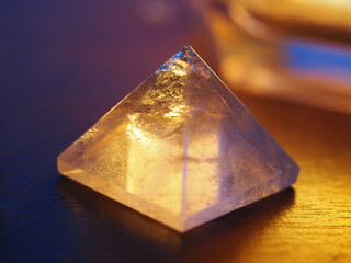 Clear Quartz Crystal Pyramid Backlit with Soft Warm Light