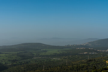 Panorama of the Upper Galilee from the tops of the hills surrounding Lake Kinneret or the Tiberias Sea or Sea of Galilee