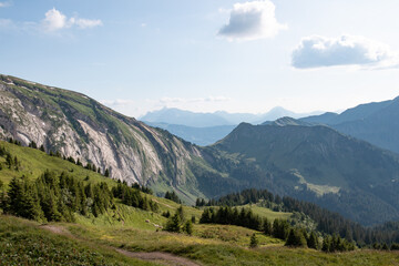 Panorama of mountains in summer, les Portes du Soleil, France