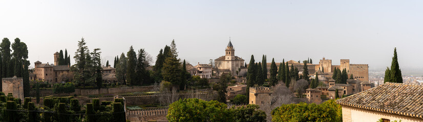 panorama view of the Alhambra Palaces above Granada in Andalusia