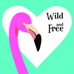 Pink flamingo postcard. Tropical bird with the phrase 
