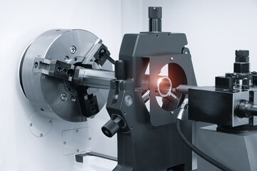Manufacturing CNC professional lathe machine, Industrial concept.