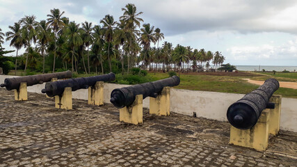 old cannons in Santo Inacio de Loyola Fortress, or Tamandare Fort, in Pernambuco, Brazil