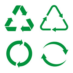 Recycle vector icon. Style is flat rounded symbol, eco green color, rounded angles, white background.