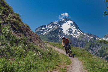 Fototapeta na wymiar mountain bike trail, les 2 alpes, ecrins, oisans, france
