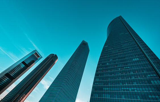 The four modern skyscrapers or Cuatro Torres in Madrid, Spain