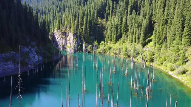 Flight over Kandy lake in Kazakhstan